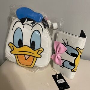Daisy and Donald Duck reversible Loungefly mini backpack and wallet combo
